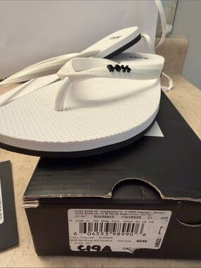 Hugo Boss White and Black Logo Flip Flops